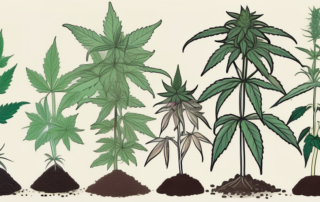 Several varieties of autoflowering cannabis plants thriving in different types of soil