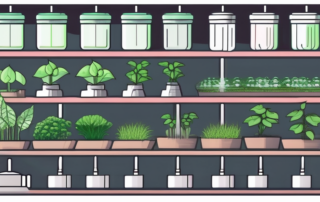 A hydroponic system with various types of plants growing in it