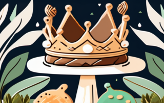 A royal crown resting on a pile of various types of cookies