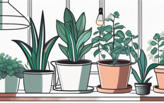 An indoor home garden with various plants growing in pots