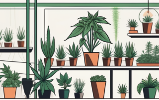 An indoor gardening setup with various plants