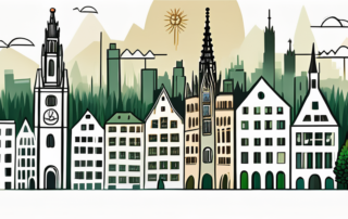 The munich cityscape with various hemp plants interspersed throughout