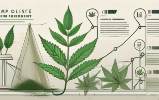 A hemp plant with its various uses symbolized