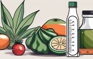 A bottle of hemp oil with a measuring tape wrapped around it