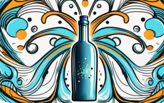 A bottle of alcohol with vapors rising