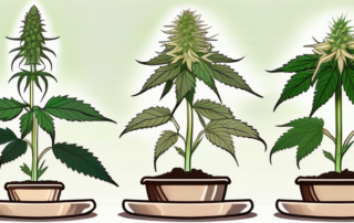 Various stages of an autoflowering cannabis plant's growth cycle
