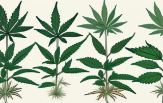 A cannabis plant with its various parts highlighted