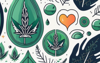 A cannabis leaf with a droplet of oil