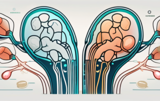 A kidney with a highlighted section showing the adh hormone interacting with kidney cells to regulate water balance