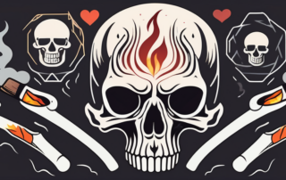 A lit cigarette with smoke forming the shape of a skull