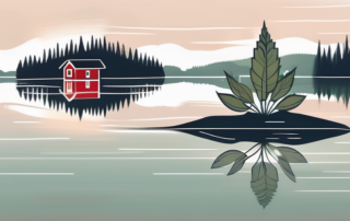 A serene swedish landscape with a cannabis plant subtly integrated into the scenery