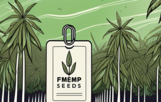 Feminized hemp seeds sprouting from the ground with a price tag attached