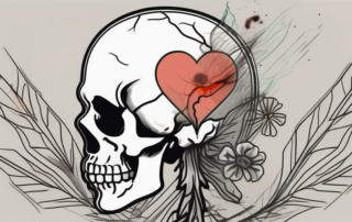 A cigarette with smoke forming various symbols like a broken heart