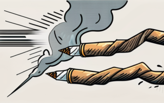 A broken cigarette with smoke in the shape of a lightning bolt