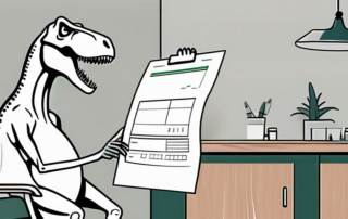 A t-rex dinosaur holding a large