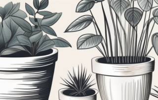 Different sized pots with flourishing plants in them