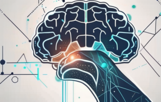 A cbd molecule interacting with a stylized depiction of a brain