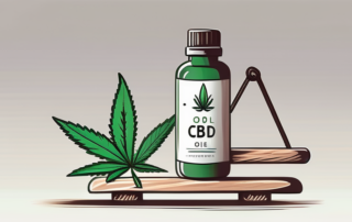 A cbd oil dropper bottle balanced on a seesaw