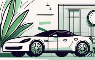 A car parked beside a cannabis leaf