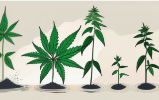 A mature hemp plant with a scale next to it