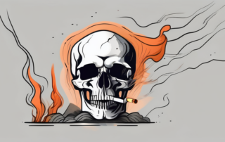 A broken cigarette with toxic fumes emanating from it