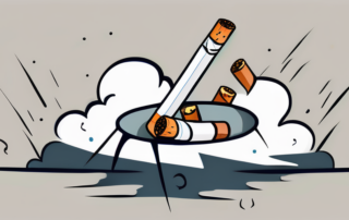 A broken cigarette surrounded by stormy clouds