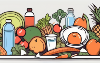 A broken cigarette surrounded by healthy lifestyle elements such as fruits