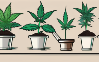 Various stages of an autoflowering cannabis plant's growth cycle