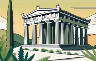 A scenic view of greece with iconic landmarks like the parthenon