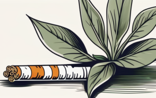 A broken cigarette next to a healthy looking plant