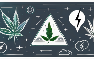 A cannabis leaf with various symbols like a lightning bolt