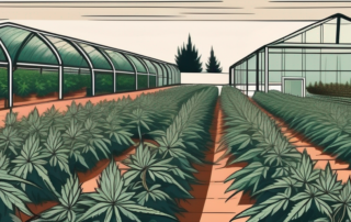 An outdoor cannabis field with mature plants ready for harvest