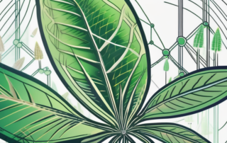 A cannabis leaf intertwined with dna strands
