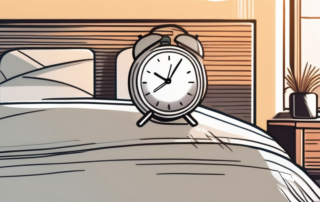 An alarm clock next to a bed