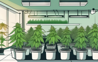 Several healthy cannabis plants growing in a well-lit