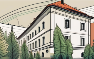 A picturesque czech landscape with a discreet cannabis plant growing among traditional czech architecture