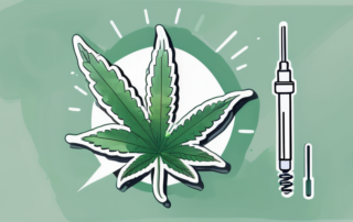 A marijuana leaf next to a medical syringe