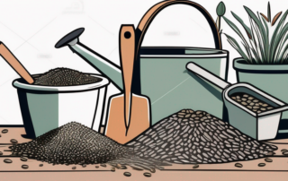 A variety of seeds mixed together in a rustic scoop or shovel