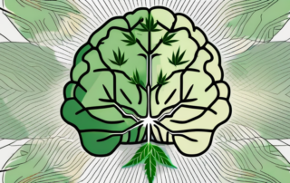 A brain with cannabis leaves lightly superimposed on it