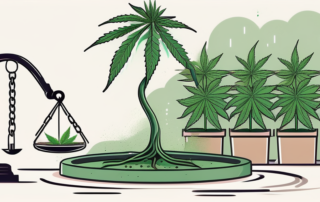 A cannabis plant growing in a small
