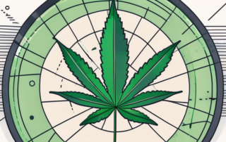 A cannabis leaf superimposed on a pie chart