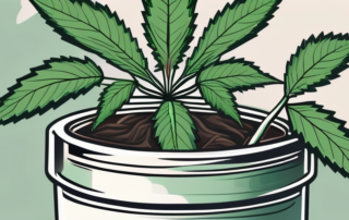 A medical cannabis plant in a pot with a stethoscope wrapped around it