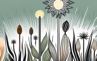 A variety of plant seeds with a focus on one that is glowing or highlighted to represent feminized seeds