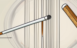 An acupuncture needle poised above a stylized