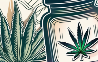 A cannabis flower nestled in a prescription bottle
