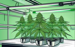 A cannabis plant being trained and manipulated with the scrog (screen of green) method