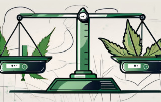 A marijuana leaf in a balance scale