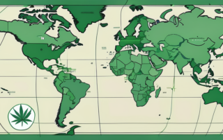 A world map highlighting the countries where cannabis is legal with green color