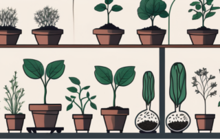 Various types of seeds sprouting in small pots