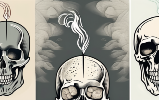 A cigarette with smoke rising and transforming into various harmful substances like a skull